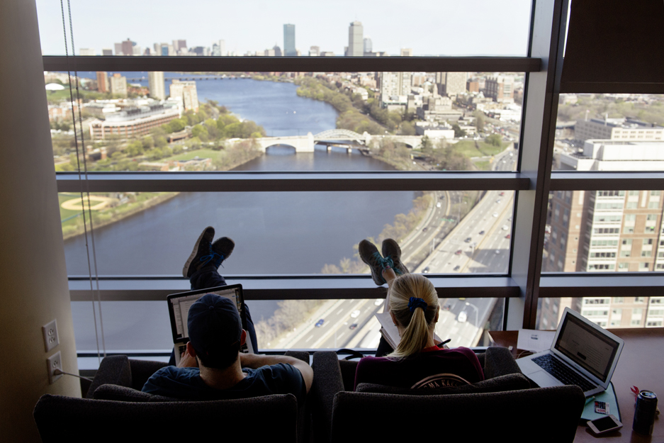 Boston University BU, studying, view Charles River downtown Boston
