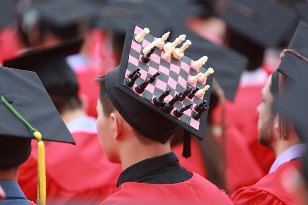 Boston University BU 141st Commencement, mortar boards, graduate cap decorations and messages