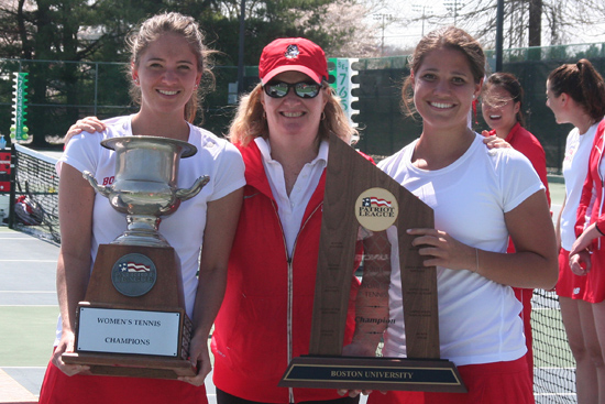 Kendal Drake, Lesley Sheehan, Leonie-Charlotte Athanasiadis, Boston University, BU Terriers, Women's Tennis, 2014 Patriot League Champions