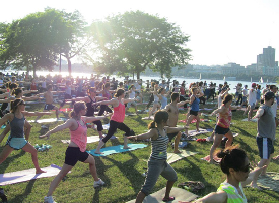 Sunset Yoga Class, Boston Charles River Esplanade, Esplanade Association