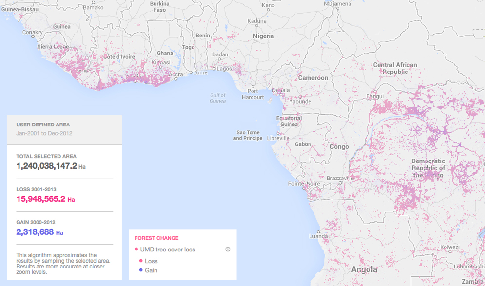 deforestation map, west africa, central africa