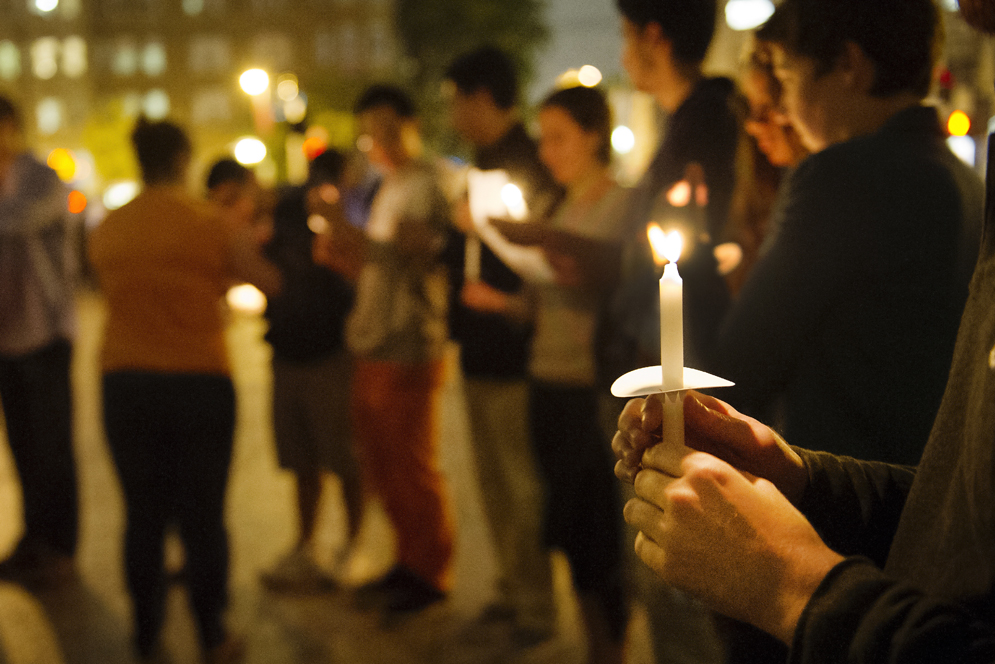 Boston University BU, Marsh Plaza, Peace in the Middle East candlelight vigil, student life