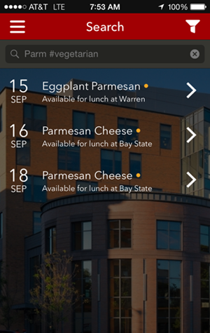 BU Food’s search feature allows students to narrow down their options to their meal preferences and dietary needs. Photo courtesy of Santiago Beltran
