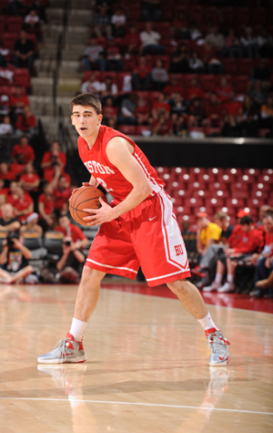 Sharpshooter John Papale (CAS’16) made over 40 percent of his three-pointers last season and averaged 9.3 points per game. Photo by Mitchell Layton