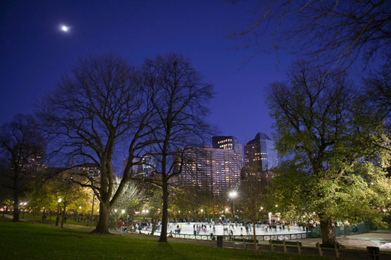 With three skating rinks scattered throughout the city, there’s no excuse not to bundle up and brave the New England chill. Photo courtesy of the Boston Common Frog Pond