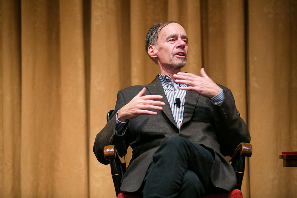 David Carr speaking at the Boston University College of Communication Narrative Conference