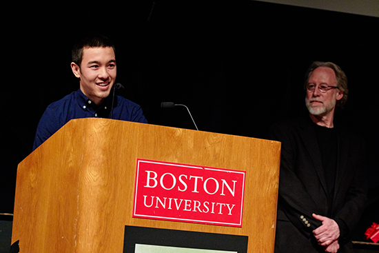 Bryan Sih Bryan Sih (COM’14) accepts the first prize award for his film Winter/Spring.