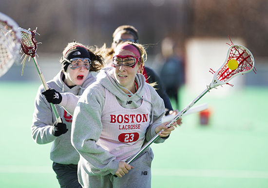 Mallory Collins (COM’16), with a total of 21 goals this year, reached a career milestone when she scored her 100th point during the March 21 game against Navy.