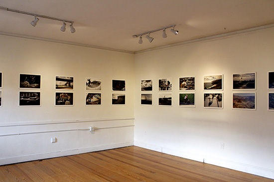 Currently on view at Skateboard’s Extension Gallery: <em>Wide Angle Vision: A Glimpse of America</em>, a photography exhibition documenting a cross-country trip by local artist and skateboarder Rob Collins. Included is a map chronicling his route.