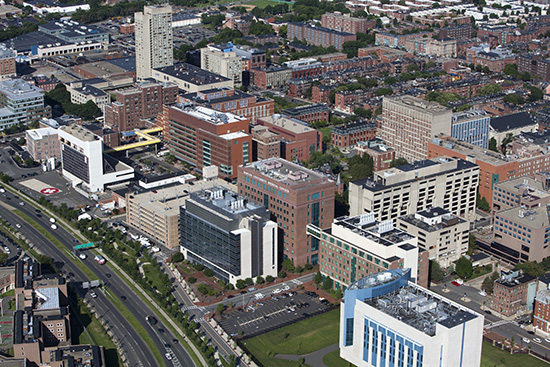 Aerial shot over Boston University's Medical Campus