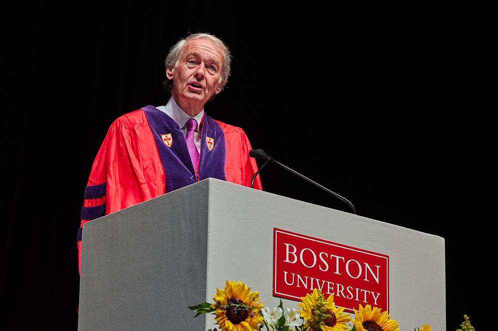 United States Senator from Massachusetts, Ed Markey gives speaks at the School of Law Convocation at Agganis Arena