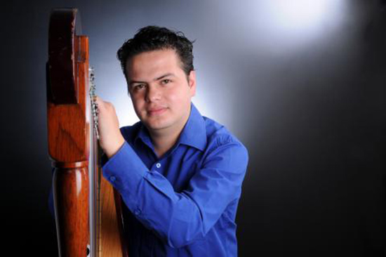 harpist Nicolas Castaneda of the Nicolas Castaneda Group jazz band