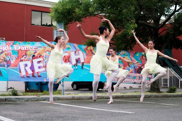 Emily Goodrich (from left), Maria del Carmen Rodriguez Garrido, Chloe Johnson, Colette Chien The BU Reach Summer Apprenticeship Program 25th Anniversary Performance showcased many different types of dance, including ballet, hip hop, Latin, jazz and modern.