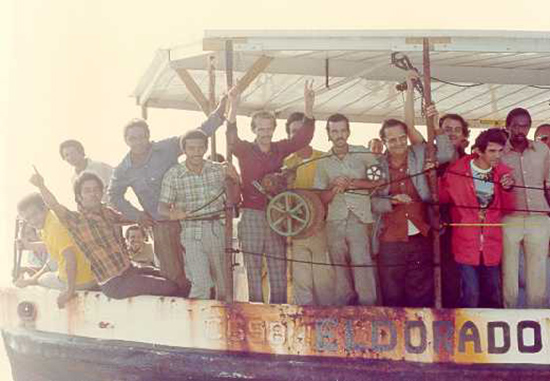 A boat carrying Cuban refugees during the Mariel Boatlift