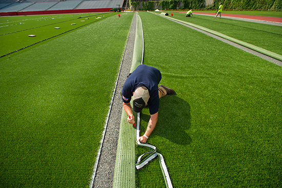 New turf on Boston University's Nickerson Field 2015