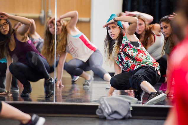 Jennifer Weber, “Outstanding Emerging Choreographer” New York Dance and Performance Award (Bessie) nominee, teaches a hip hop class at FitRec October 6, 2015 during her week in residence. "Keep workin' on your flavor" Weber told her students, "You'll all be amazing" Weber is the artistic director of theatrical hip-hop theatre company, Decadancetheatre. Photo by Cydney Scott