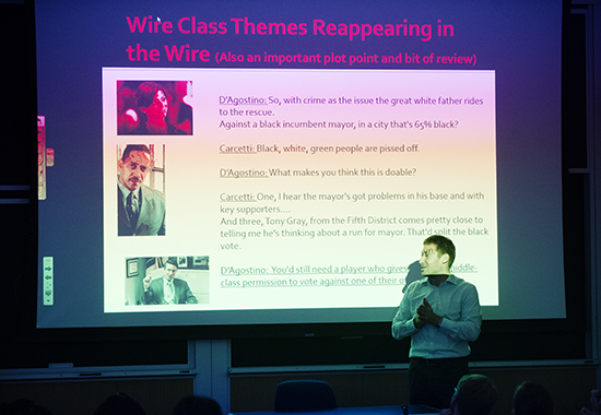 David Glick teaches a class on theThe Politics and Policy of HBO’s the Wire.