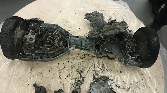 Hoverboards bursting into flame, like the one above in London, have prompted BU to ban the devices temporarily from all campus buildings. Photo courtesy the London Fire Brigade