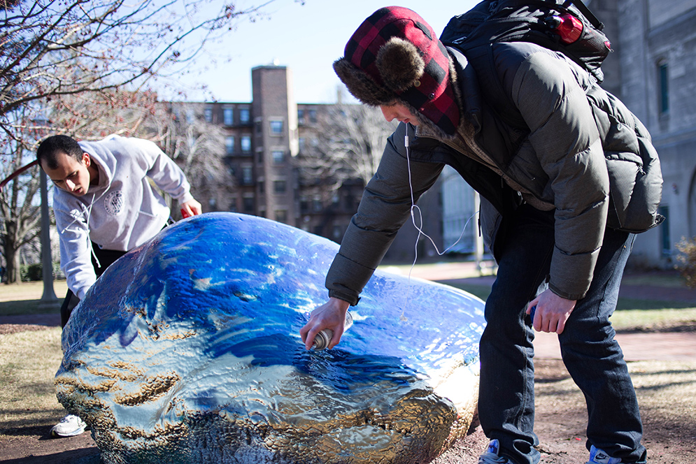 Students tag the BU Rock