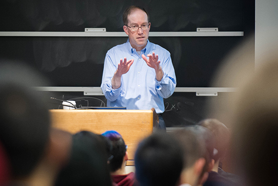 Senior lecturer Dave Sullivan says changes in the Introduction to Computer Science course CS 111 have made it more appealing to students in general and women in particular. Photo by Jackie Ricciardi