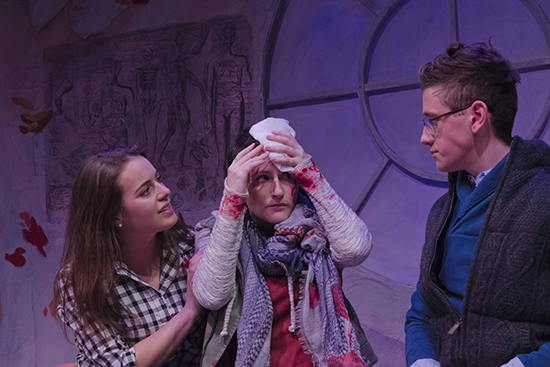 Collins, Horwitz, Jesser, and John Kooi as a reporter in Back the Night.