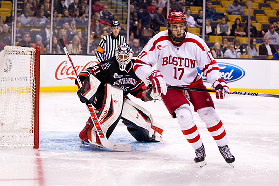 Ahti Oksanen during the 2016 Beanpot Tournament Semifinals