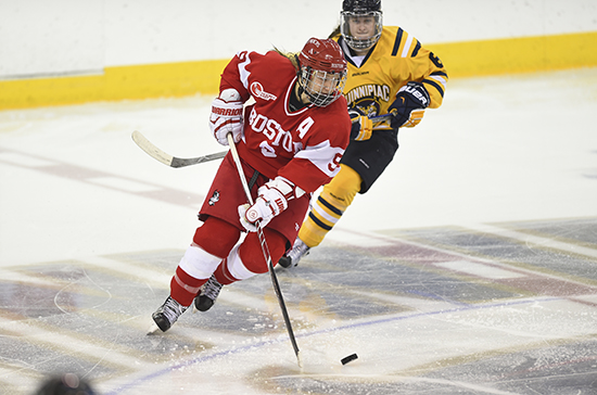 Her two points in the February 28 game against Vermont gave wing Sarah Lefort (SAR’16) a career and University record 183 points. Photo by Steve McLaughlin