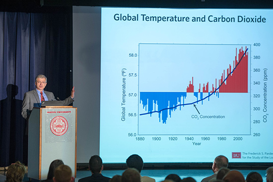 Professor Anthony Janetos gives a presentation at the BU ACSRI Forum on Climate Change Adaptation and Mitigation