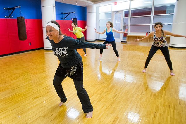 Marianne Harkless of Cambridge teaches an Afro-Jazz dance class at Boston University Fitness and Recreation Center