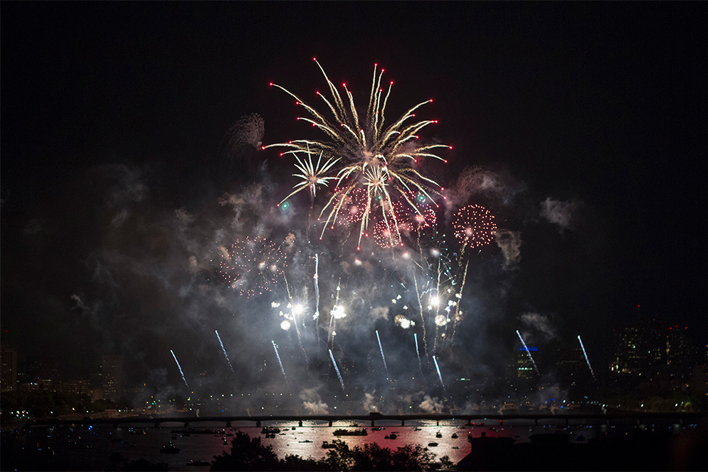 Fireworks display in along the Esplanade in Boston, July 4, 2016