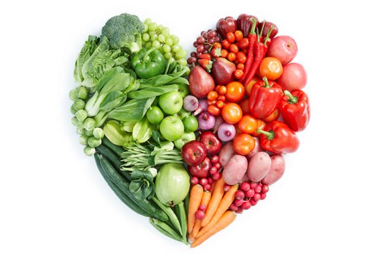 heart shape made of healthy greens and fruits