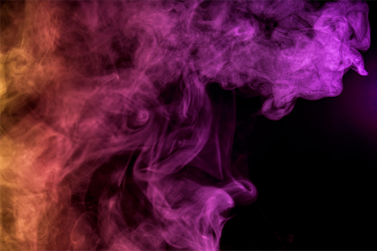 E-cigarette vapor colored by lights