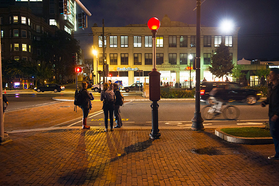 students walking at night