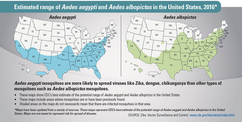 Map of estimated range of mosquitoes in United States