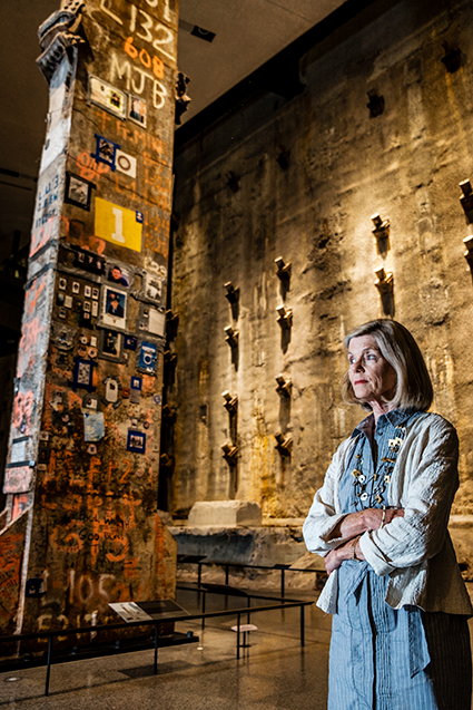 Portrait of 9/11 Memorial Museum's Head Curator Jan Seidler Ramirez near the Last Column located in the Museum's Foundation Hall exhibit area