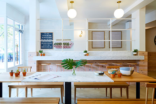 wood and marble table tops and benches