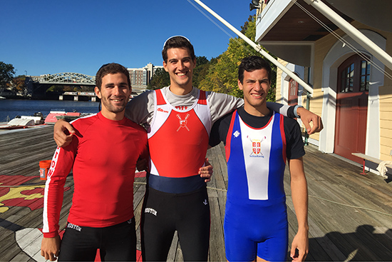 Aleksandar Marinkovski (Questrom’17), Luka Miladinovic (Questrom’17), and Uros Marinkovic (Questrom’18), Serbian members of the men's openweight rowing team