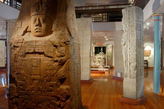 Stone artifact in museum exhibit