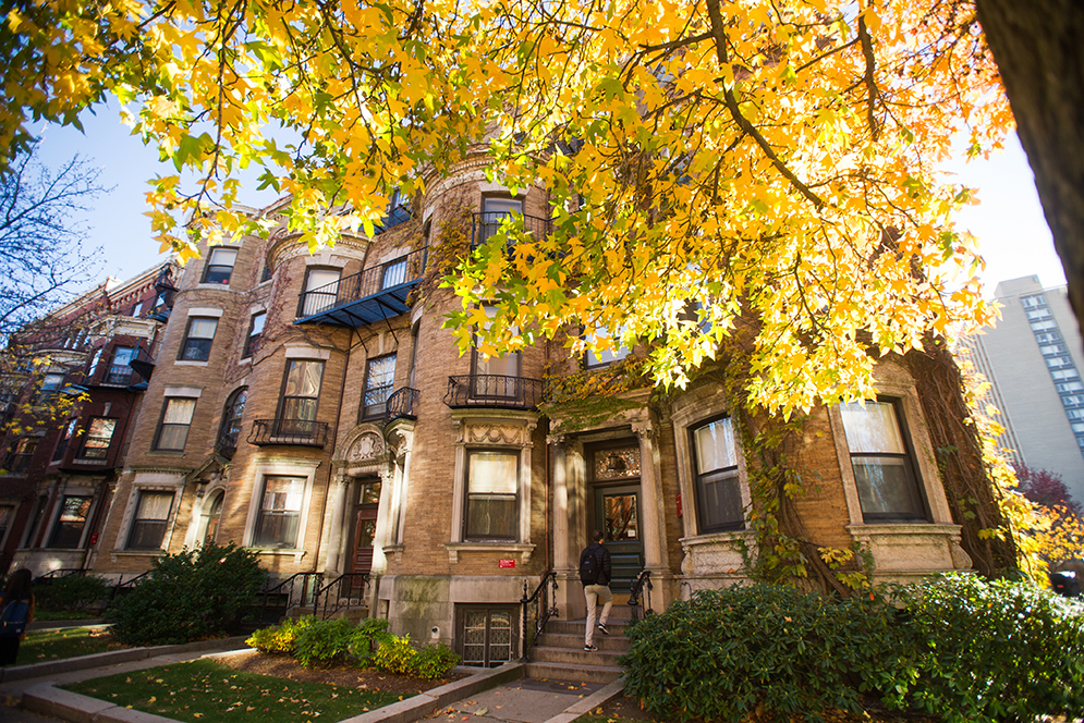 Building on Bay State Rd. with fall foliage