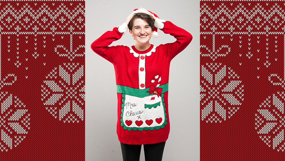 Elizabeth Cox in her ugly holiday sweater