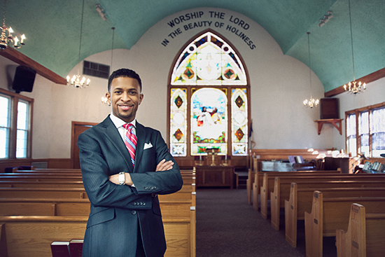 Pastor Brandon Thomas Crowley in church