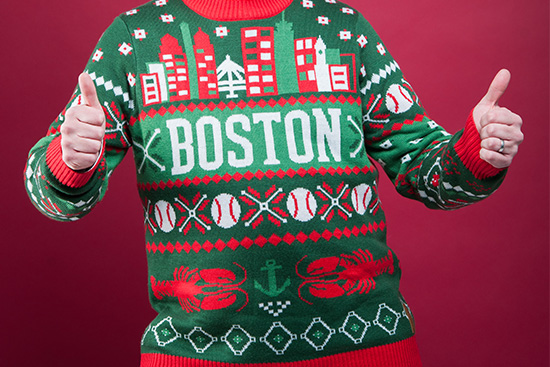Boston ugly holiday sweater