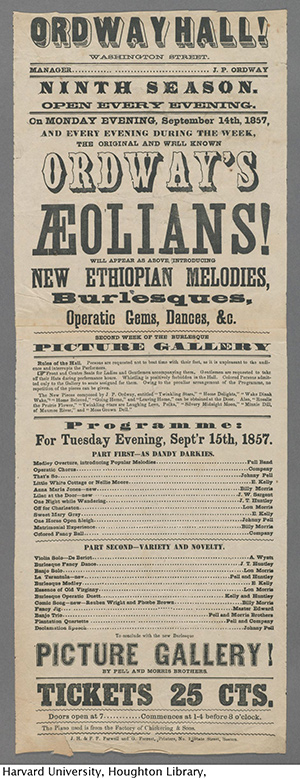 Playbill for the first known performance of “The One Horse Open Sleigh”