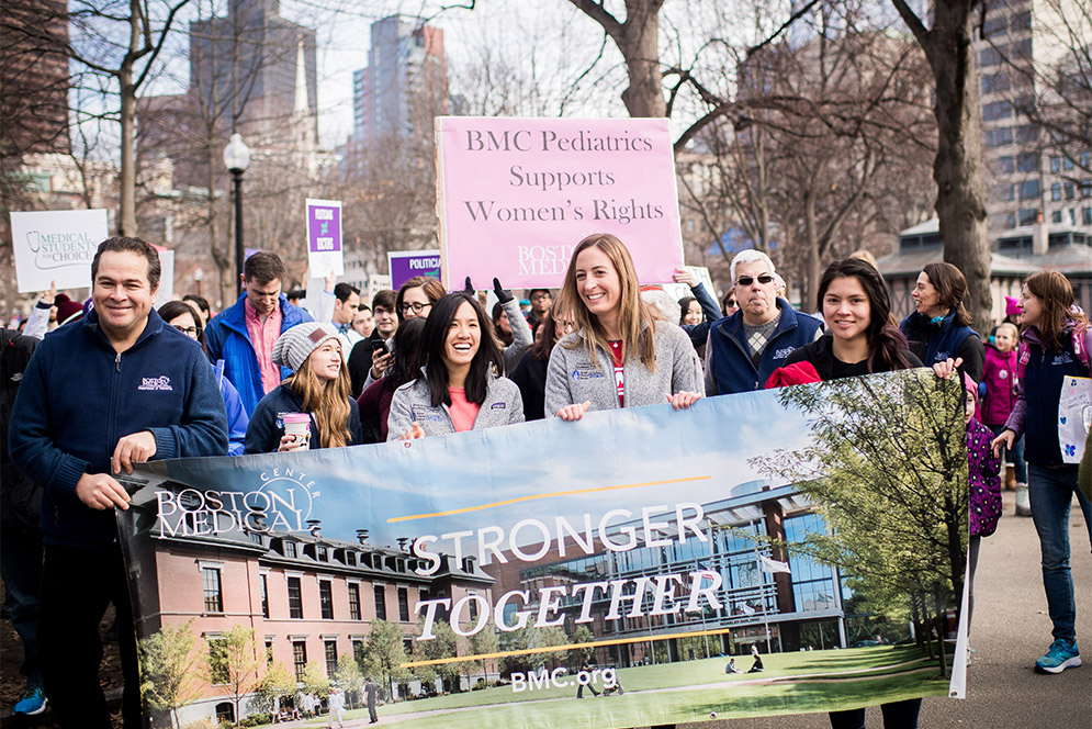 Women’s March on Boston Boston Medical Center staff members holding