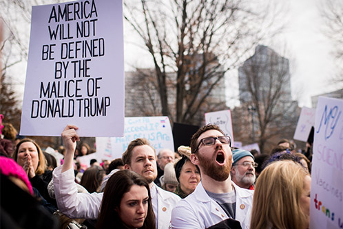Women's March on Boston Jeffrey Santos and BU marcher