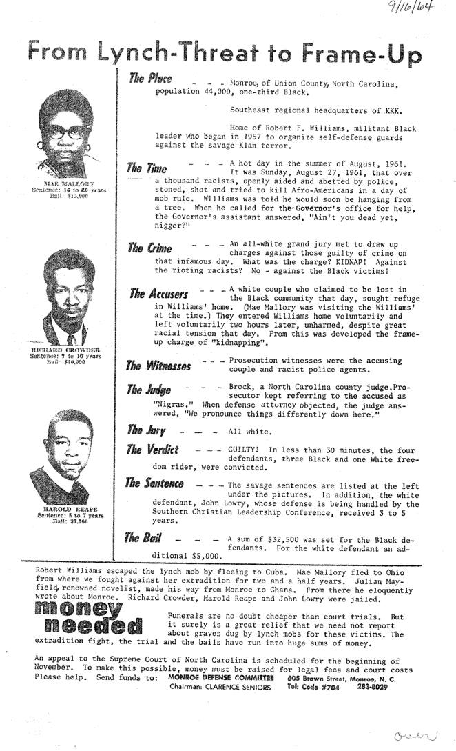 Original Monroe Defense Committee flyer.