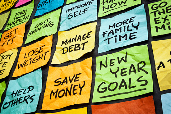 New Year's resolutions on Post-It notes