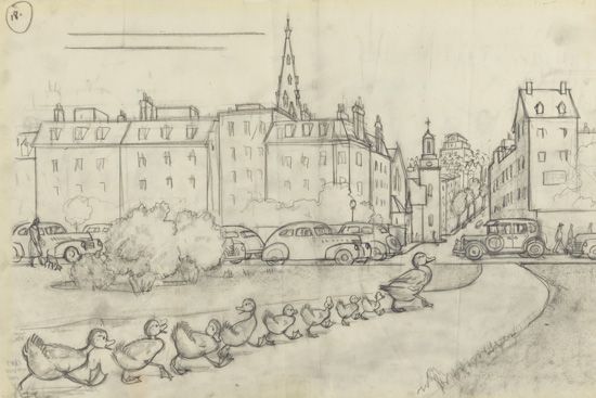 Pencil sketch of Make Way for Ducklings