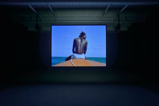 Video screen at the Steve McQueen: Ashes video installation