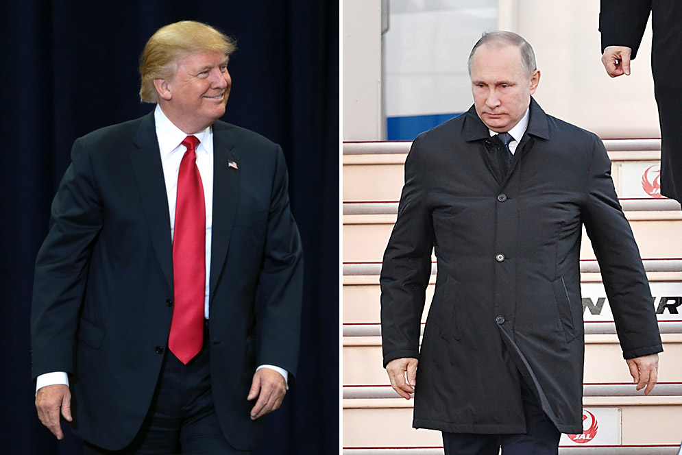 Trump on left, Putin on right